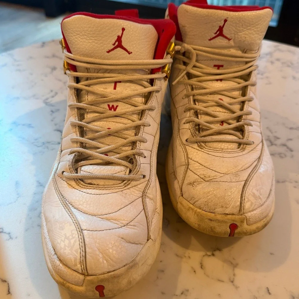 Air Jordan 12 Retro FIBA White University Red Gold 130690-107 Mens Size 12
